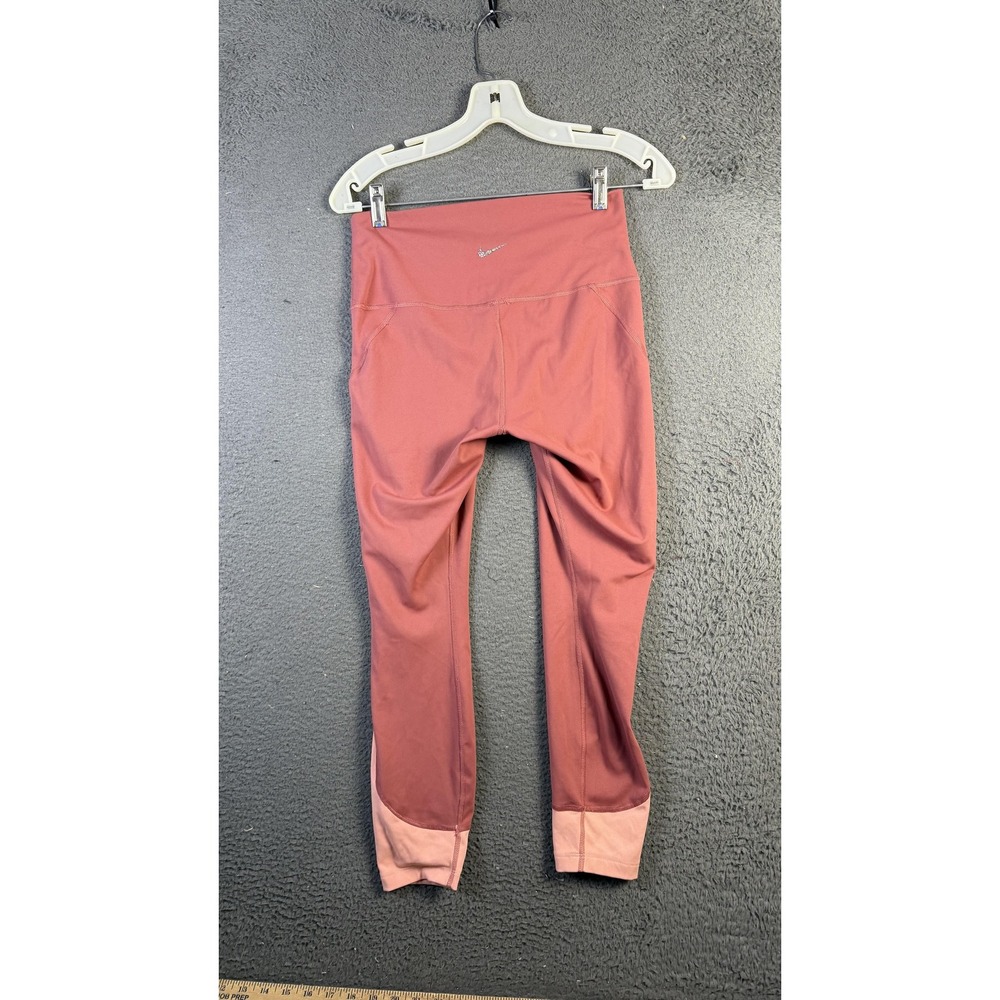 Nike Yoga Dri-Fit Leggings Womens Large Pink Colorblock Ankle Stretch Activewear - Picture 6 of 8